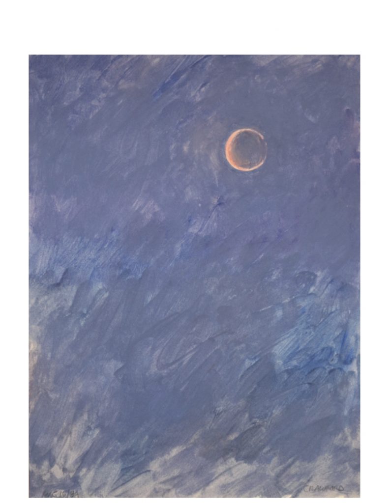 Red moon, Lunar Eclipse 2, Aug 16, 1989. acrylic on paper,22.6 x 30.3 cm