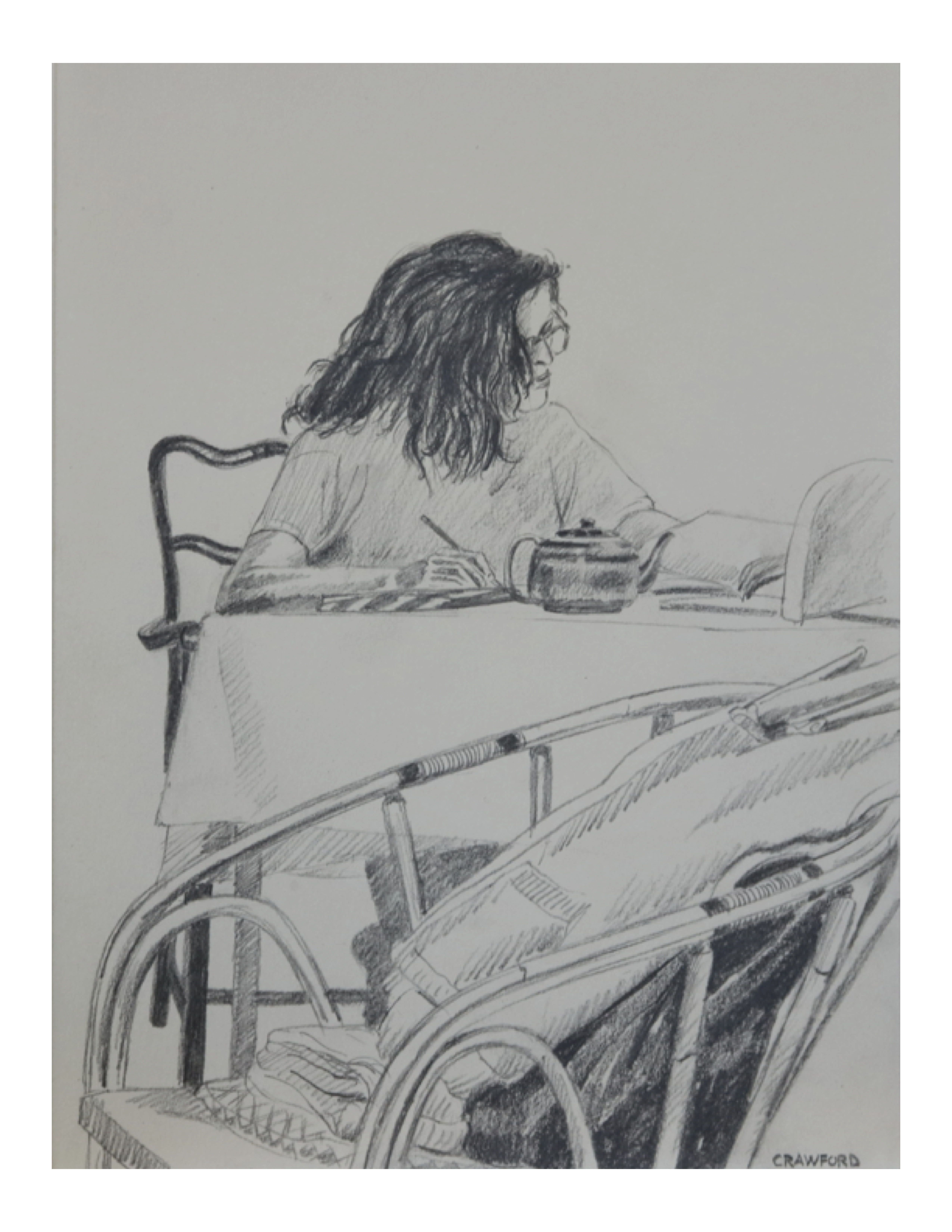 Zahida studying, Oct 23, 1988, pencil on paper, 22.8 cm x30.5 cm